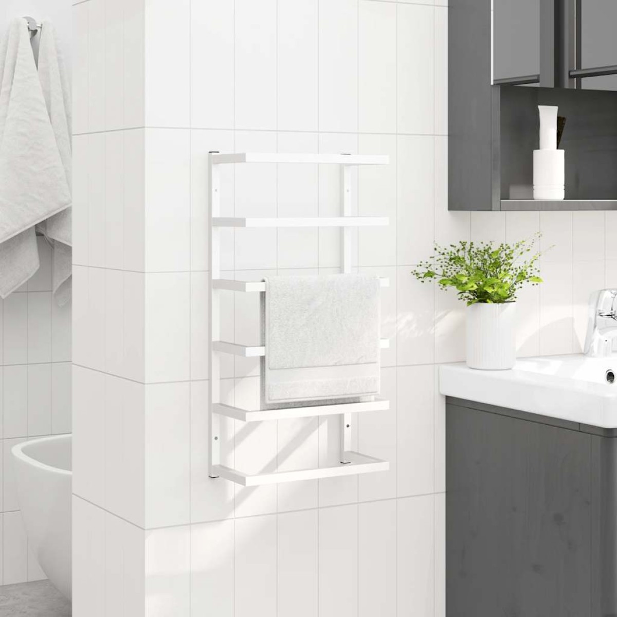 vidaXL Βάση για Πετσέτες Επιτοίχια Λευκή 24 x 12 x 48 εκ. Ατσάλινη