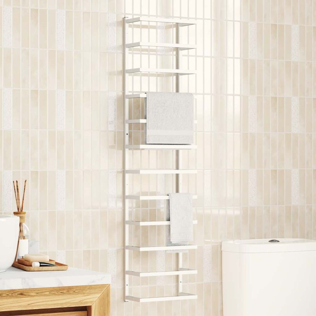 vidaXL Βάση για Πετσέτες Επιτοίχια Λευκή 24 x 12 x 96 εκ. Ατσάλινη