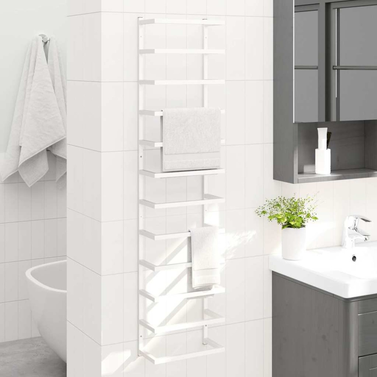 vidaXL Βάση για Πετσέτες Επιτοίχια Λευκή 24 x 12 x 96 εκ. Ατσάλινη