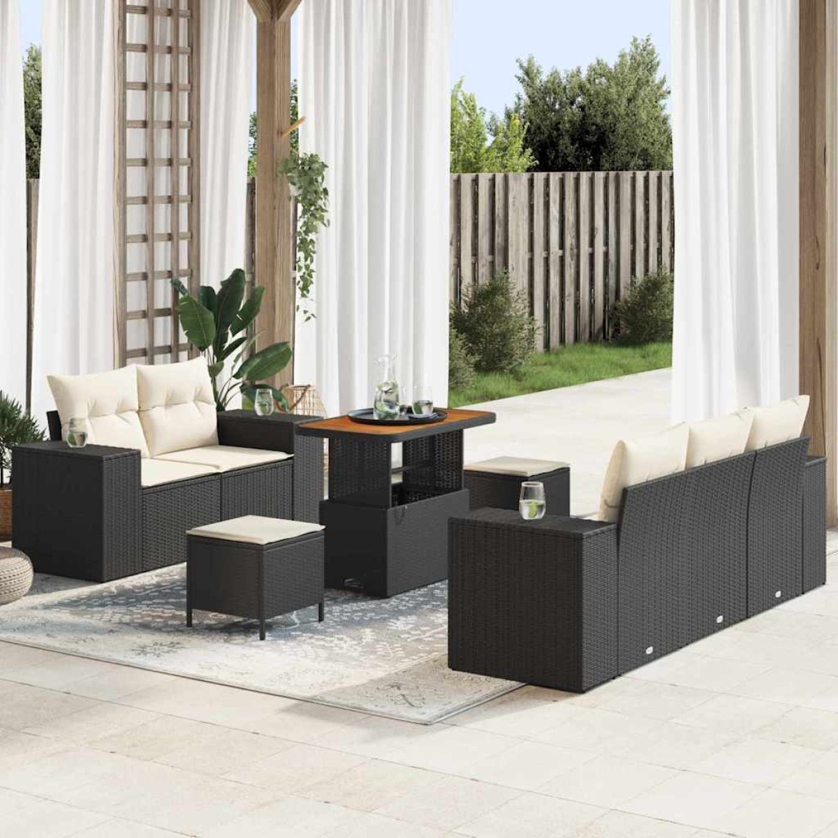 vidaXL Σετ Καναπέ Κήπου 8 pcs Μαύρο συνθετικό ρατάν