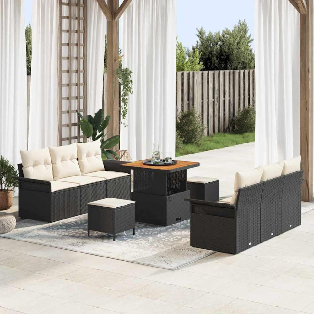 vidaXL Σετ Καναπέ Κήπου 9 τμχ. Μαύρο συνθετικό ρατάν