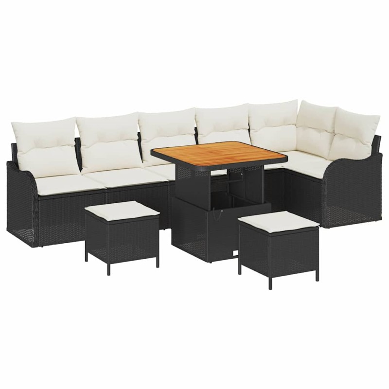 vidaXL Σετ Καναπέ Κήπου 9 τμχ. Μαύρο συνθετικό ρατάν