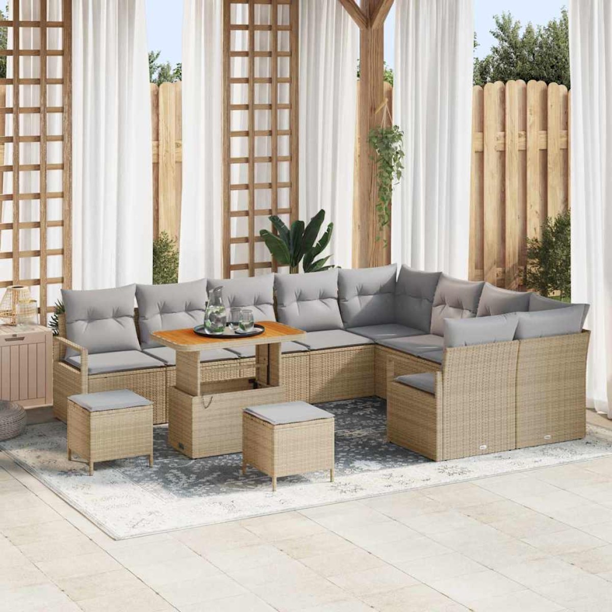 vidaXL Σετ Καναπέ Κήπου 12 τμχ. Μπεζ συνθετικό ρατάν