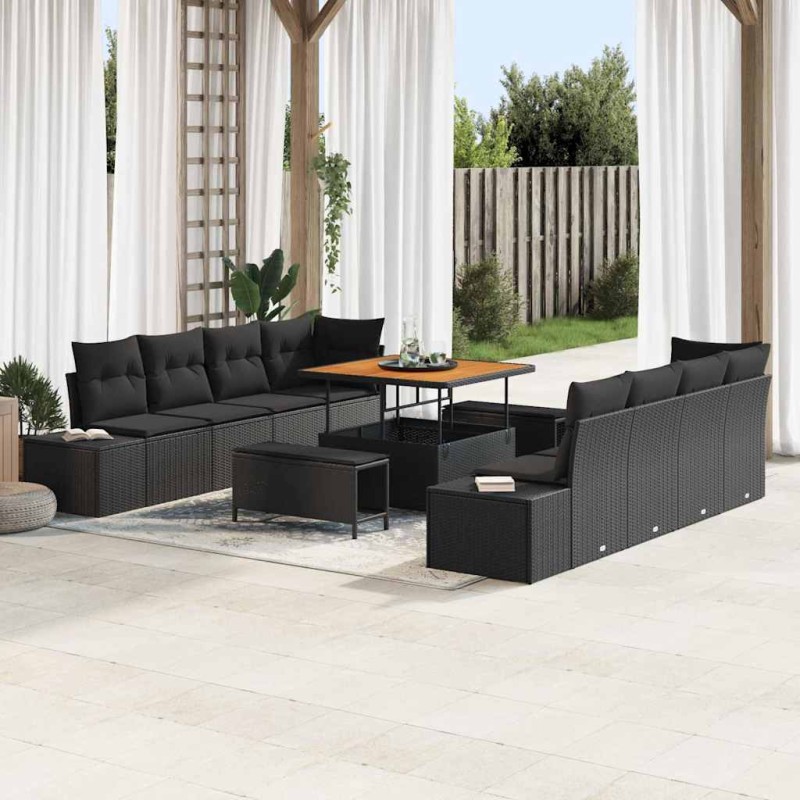 vidaXL Σετ Καναπέ Κήπου 11 τμχ. Μαύρο συνθετικό ρατάν