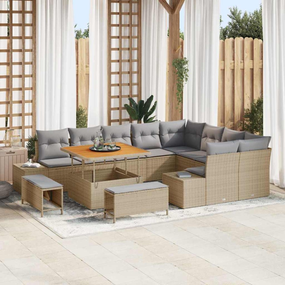 vidaXL Σετ Καναπέ Κήπου 12 τμχ. Μπεζ συνθετικό ρατάν