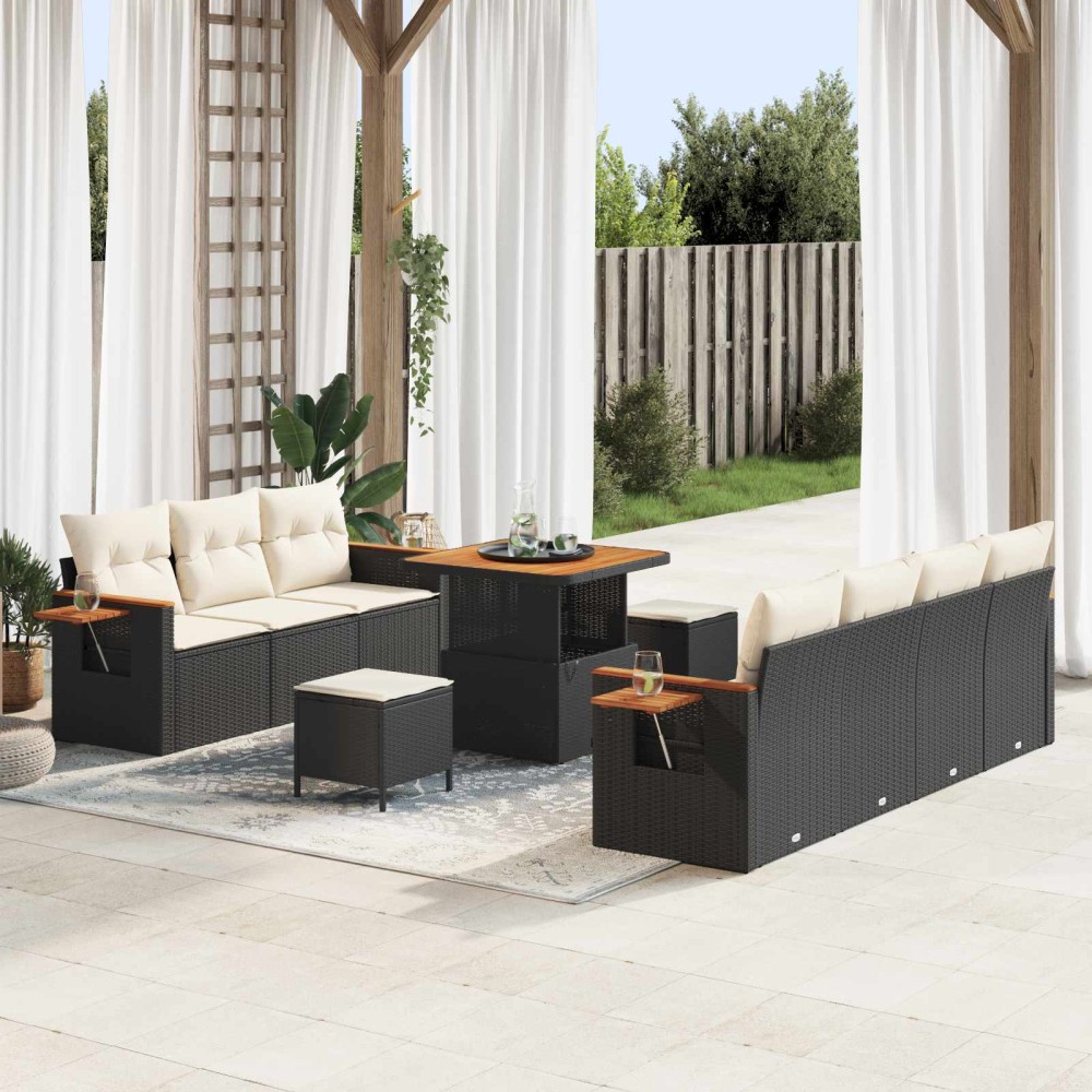 vidaXL Σετ Καναπέ Κήπου 10 τμχ. Μαύρο συνθετικό ρατάν