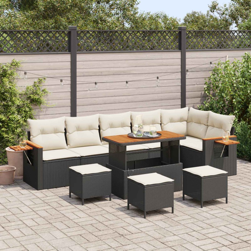 vidaXL Σετ Καναπέ Κήπου 10 τμχ. Μαύρο συνθετικό ρατάν