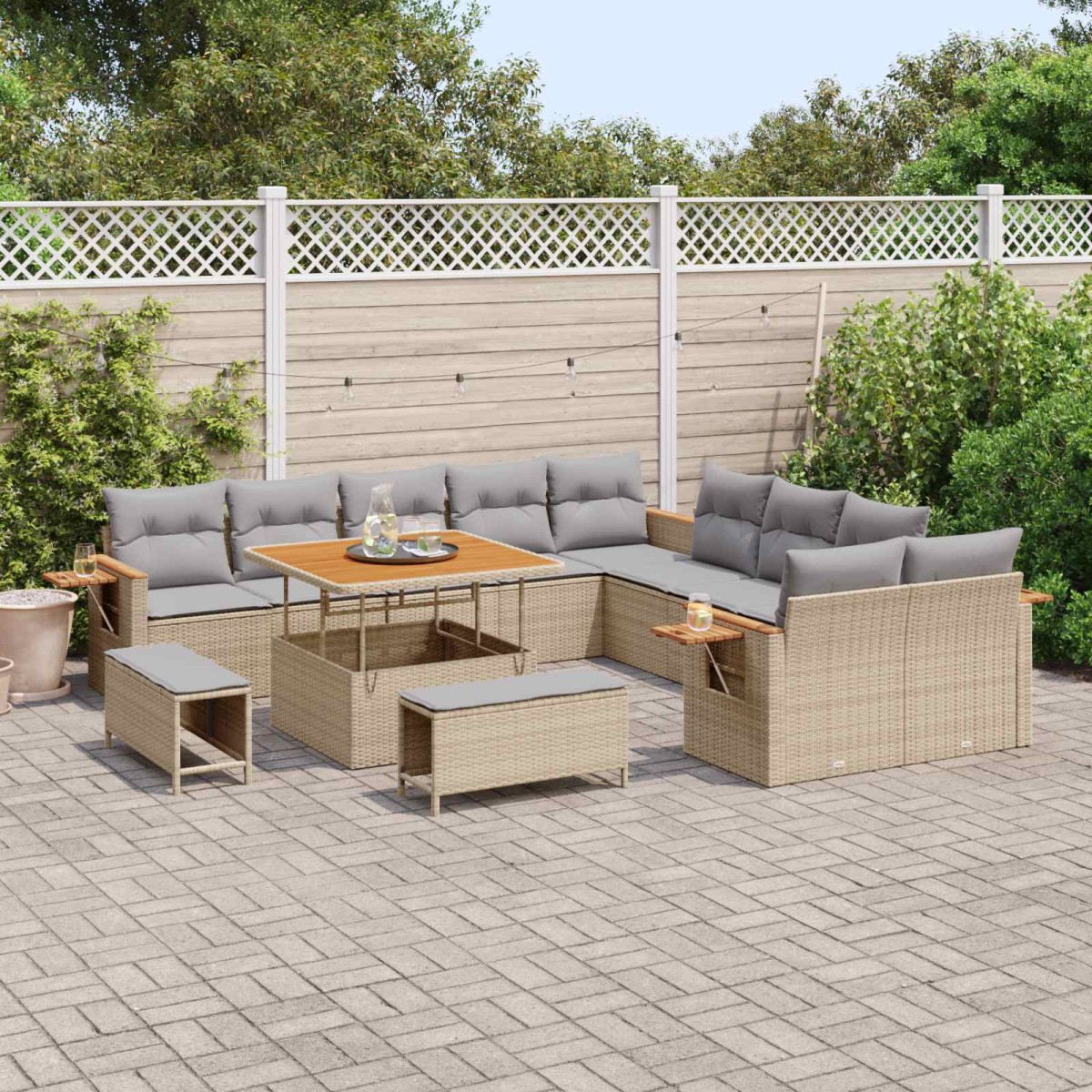 vidaXL Σετ Καναπέ Κήπου 13 τμχ. Μπεζ συνθετικό ρατάν