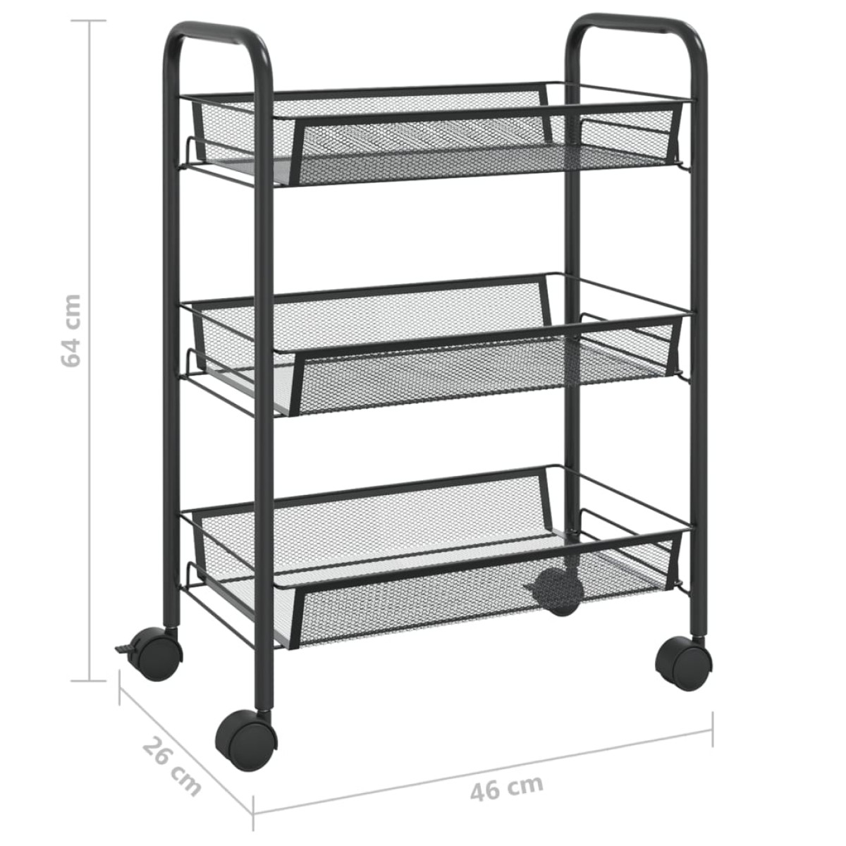 vidaXL Τρόλεϊ Κουζίνας 3 Επιπέδων Μαύρο 46 x 26 x 64 εκ. Σιδερένιο