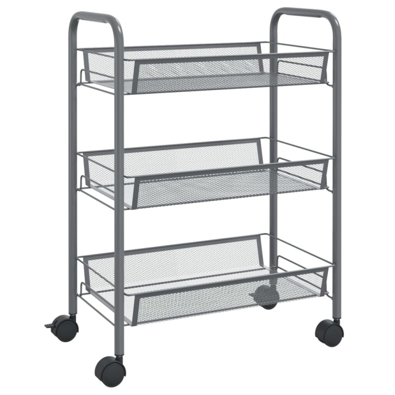 vidaXL Τρόλεϊ Κουζίνας 3 Επιπέδων Γκρι 46 x 26 x 64 εκ. Σιδερένιο