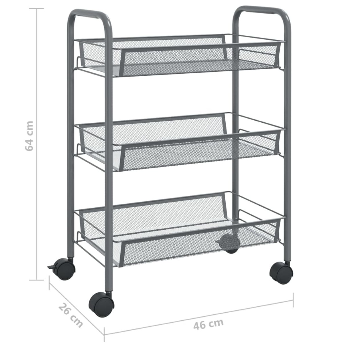 vidaXL Τρόλεϊ Κουζίνας 3 Επιπέδων Γκρι 46 x 26 x 64 εκ. Σιδερένιο