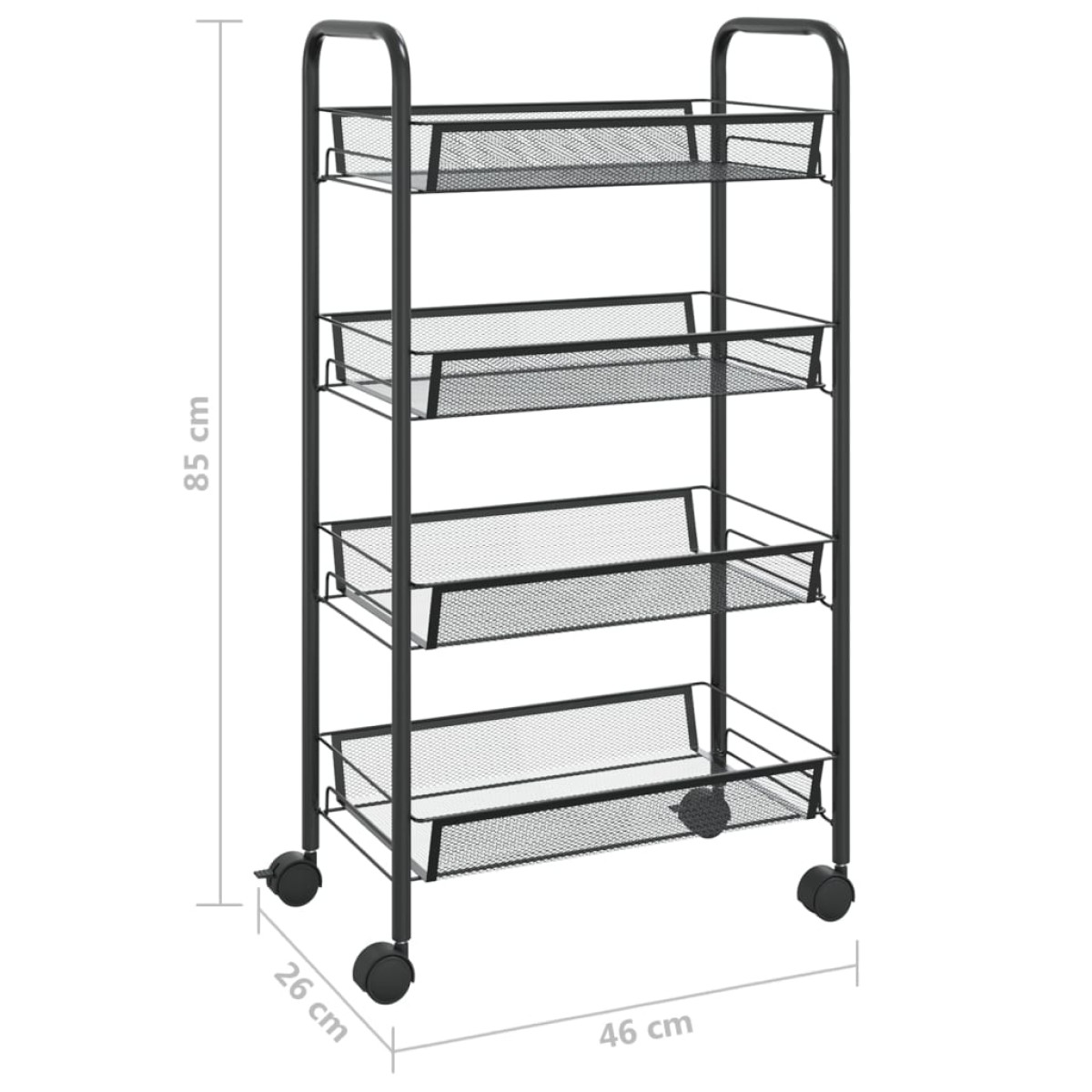 vidaXL Τρόλεϊ Κουζίνας 4 Επιπέδων Μαύρο 46 x 26 x 85 εκ. Σιδερένιο
