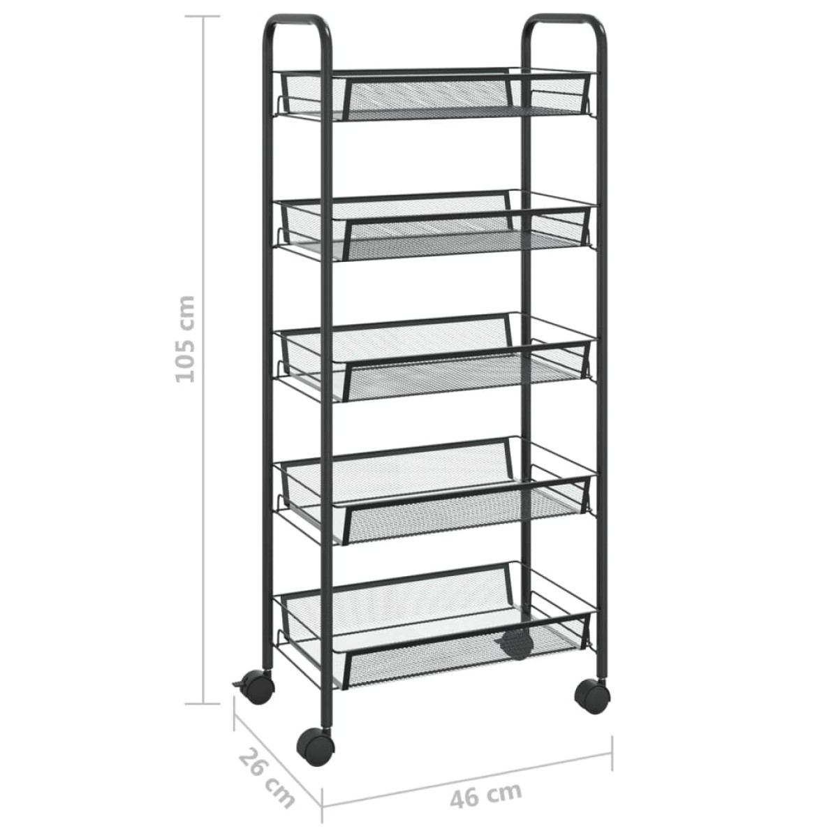 vidaXL Τρόλεϊ Κουζίνας 5 Επιπέδων Μαύρο 46 x 26 x 105 εκ. Σιδερένιο