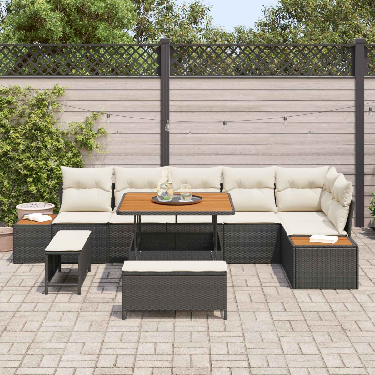 vidaXL Σετ Καναπέ Κήπου 9 τμχ. 8-Αριθμός καθισμάτων Μαύρο και Κρέμα