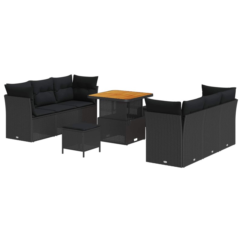 vidaXL Σετ Καναπέ Κήπου με μαξιλάρι 9 pcs Μαύρο συνθετικό ρατάν