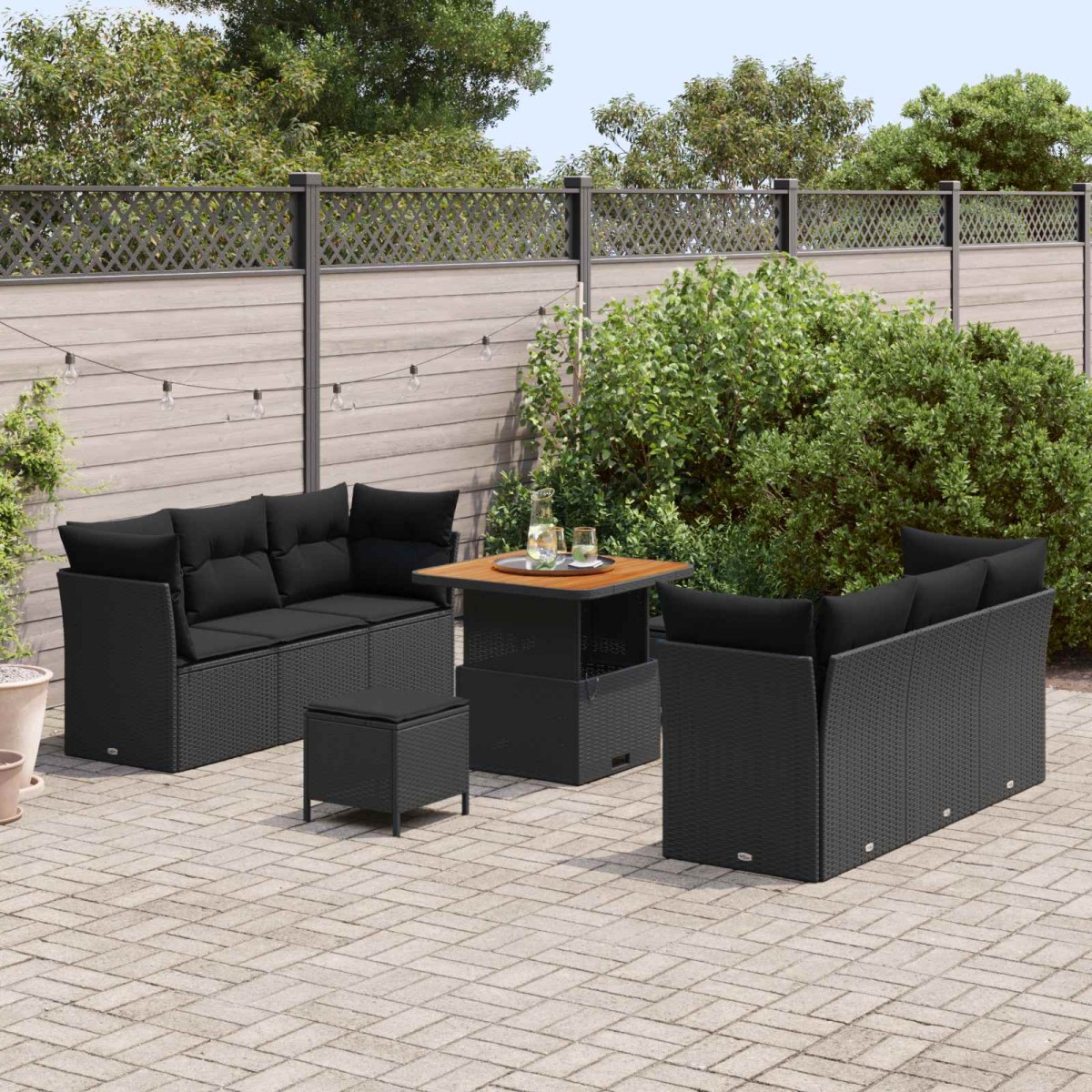 vidaXL Σετ Καναπέ Κήπου με μαξιλάρι 9 pcs Μαύρο συνθετικό ρατάν