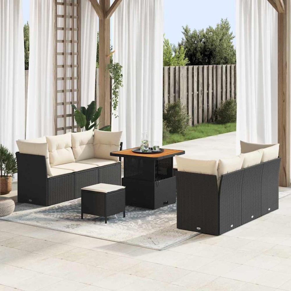 vidaXL Σετ Καναπέ Κήπου 9 pcs Μαύρο και Κρέμα συνθετικό ρατάν