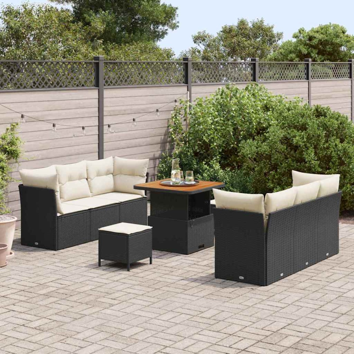 vidaXL Σετ Καναπέ Κήπου 9 pcs Μαύρο και Κρέμα συνθετικό ρατάν