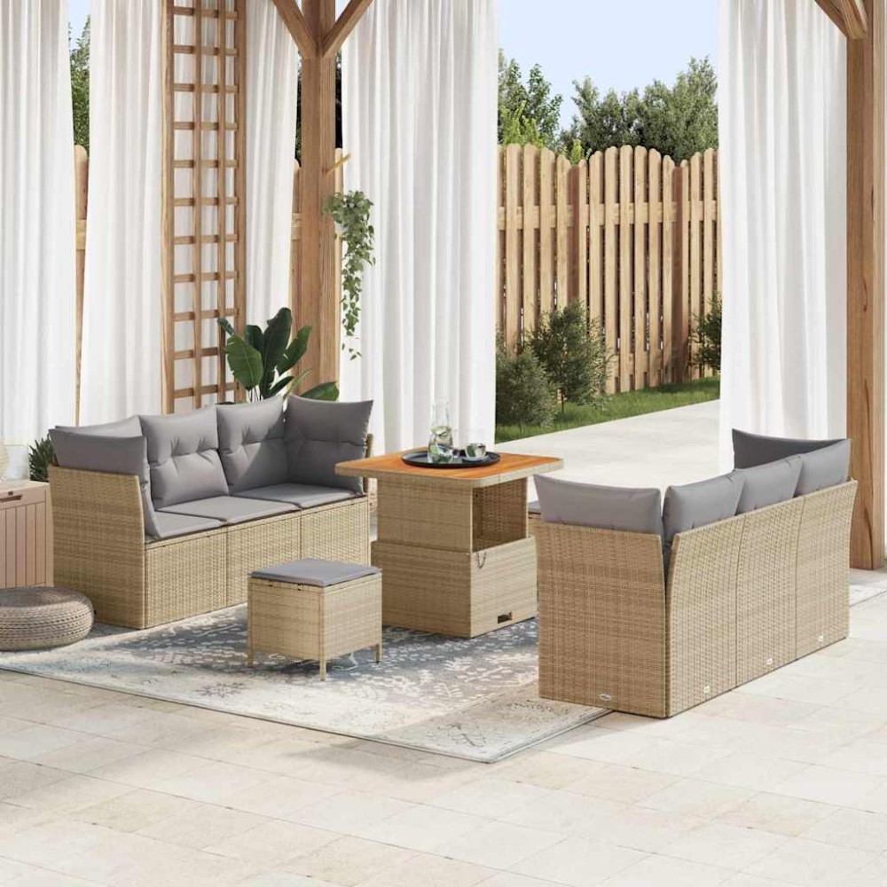 vidaXL Σετ Καναπέ Κήπου 9 pcs Μπέζ και Ανοιχτό Γκρι συνθετικό ρατάν