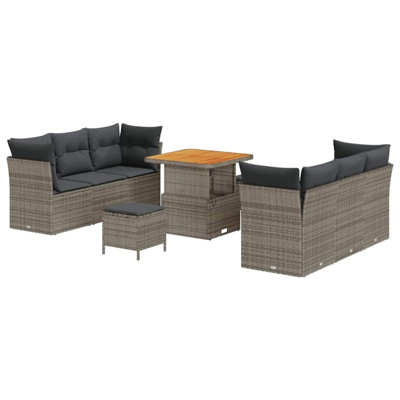 vidaXL Σετ Καναπέ Κήπου με μαξιλάρι 9 pcs Γκρι συνθετικό ρατάν