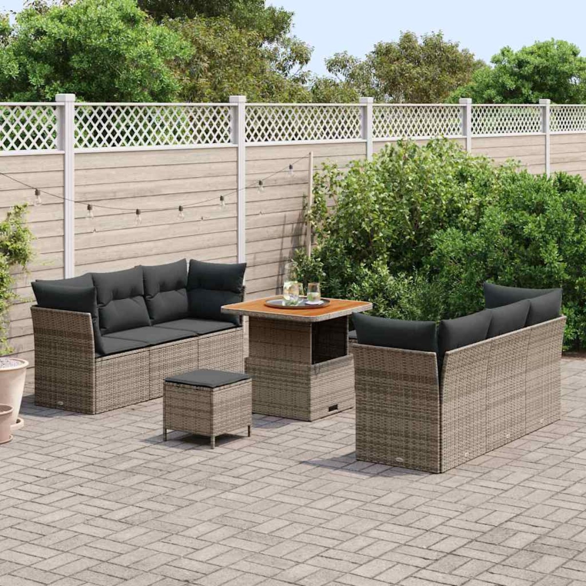 vidaXL Σετ Καναπέ Κήπου με μαξιλάρι 9 pcs Γκρι συνθετικό ρατάν