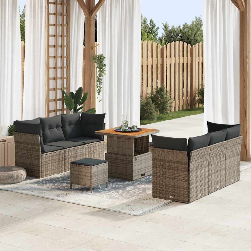 vidaXL Σετ Καναπέ Κήπου με μαξιλάρι 9 pcs Γκρι συνθετικό ρατάν