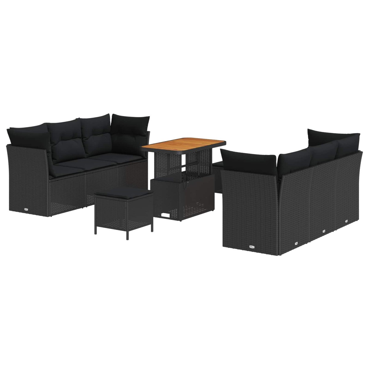 vidaXL Σετ Καναπέ Κήπου με μαξιλάρι 9 pcs Μαύρο συνθετικό ρατάν