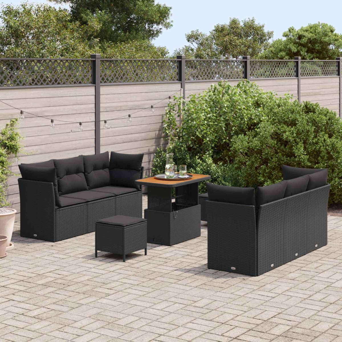 vidaXL Σετ Καναπέ Κήπου με μαξιλάρι 9 pcs Μαύρο συνθετικό ρατάν