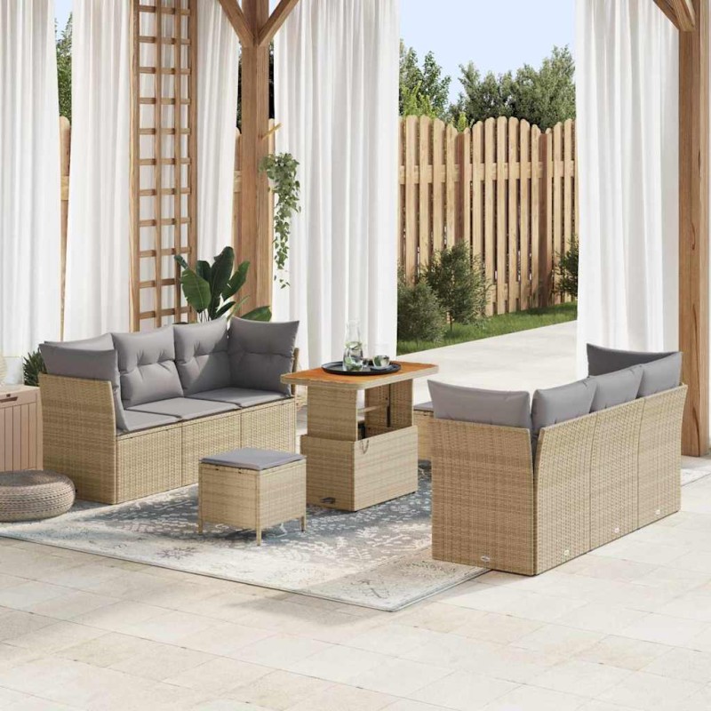 vidaXL Σετ Καναπέ Κήπου 9 pcs Μπέζ και Ανοιχτό Γκρι συνθετικό ρατάν