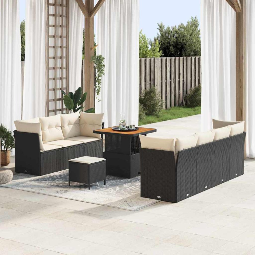 vidaXL Σετ Καναπέ Κήπου με μαξιλάρι 10 pcs Μαύρο και κρεμ
