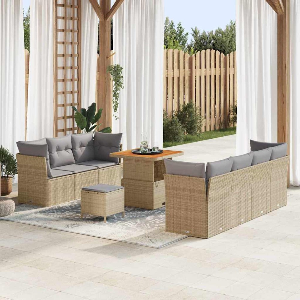 vidaXL Σετ Καναπέ Κήπου με μαξιλάρι 10 pcs μπεζ και ανοιχτό γκρι