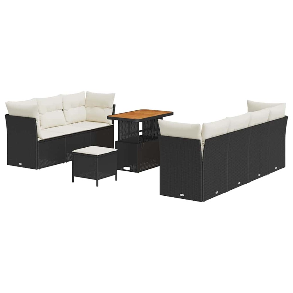 vidaXL Σετ Καναπέ Κήπου με μαξιλάρι 10 pcs Μαύρο και κρεμ