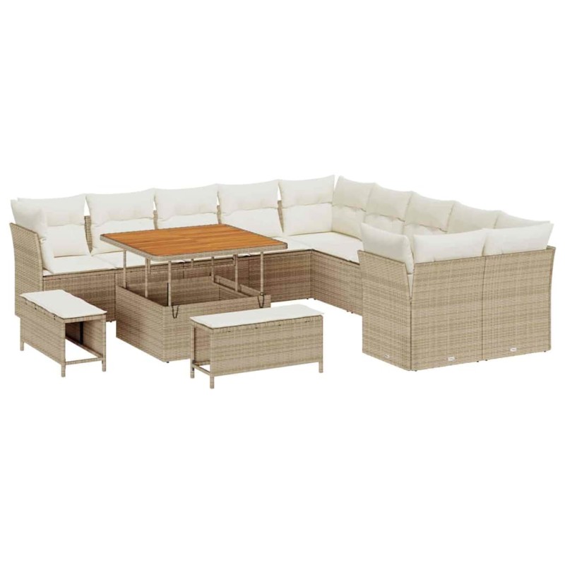 vidaXL Σετ Καναπέ Κήπου 13 τμχ. Μπεζ και Κρέμα συνθετικό ρατάν