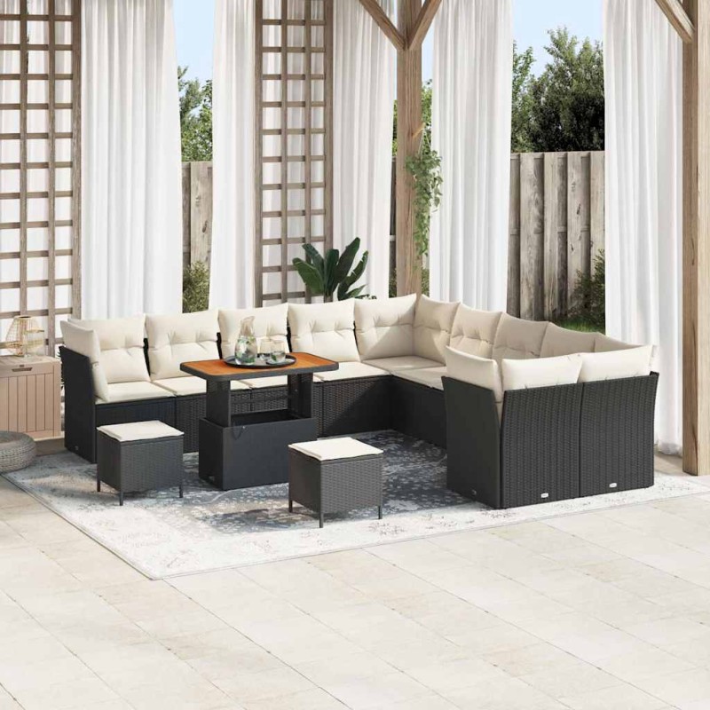 vidaXL Σετ Καναπέ Κήπου 13 τμχ. Μαύρο και Κρέμα συνθετικό ρατάν