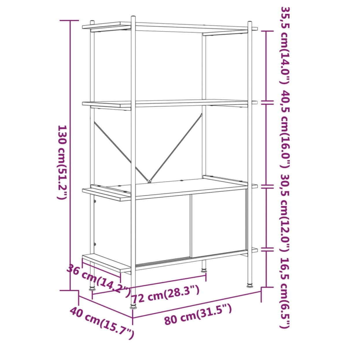 vidaXL Ραφιέρα 4 Επιπέδων με Ντουλάπι 80x40x130 εκ. Ατσάλι/Επεξ. Ξύλο