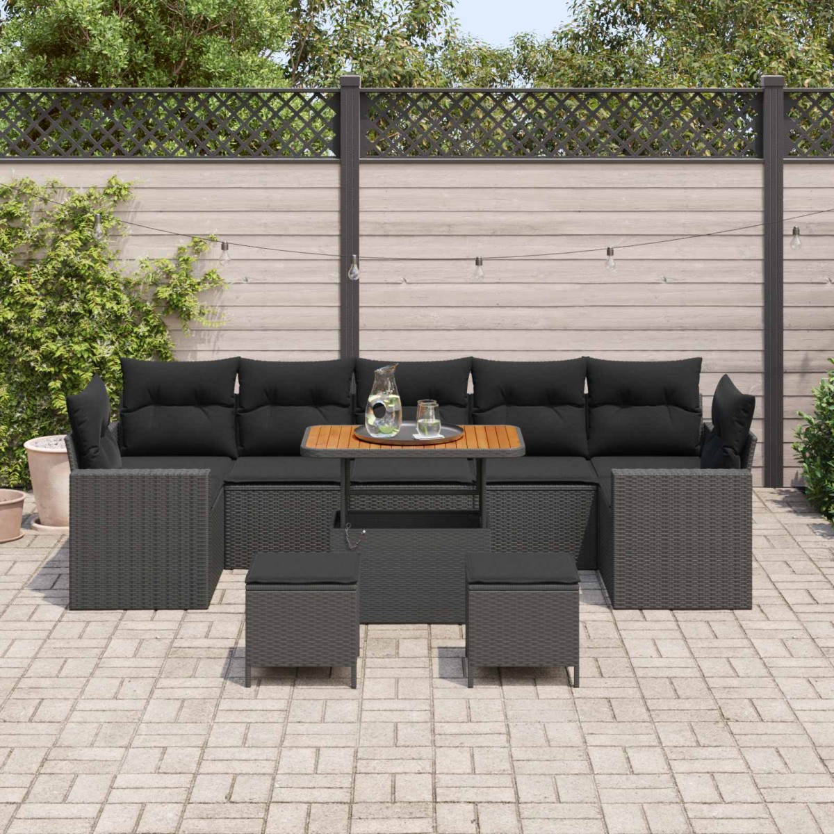 vidaXL Σετ Καναπέ Κήπου με μαξιλάρι 13 pcs Μαύρο συνθετικό ρατάν