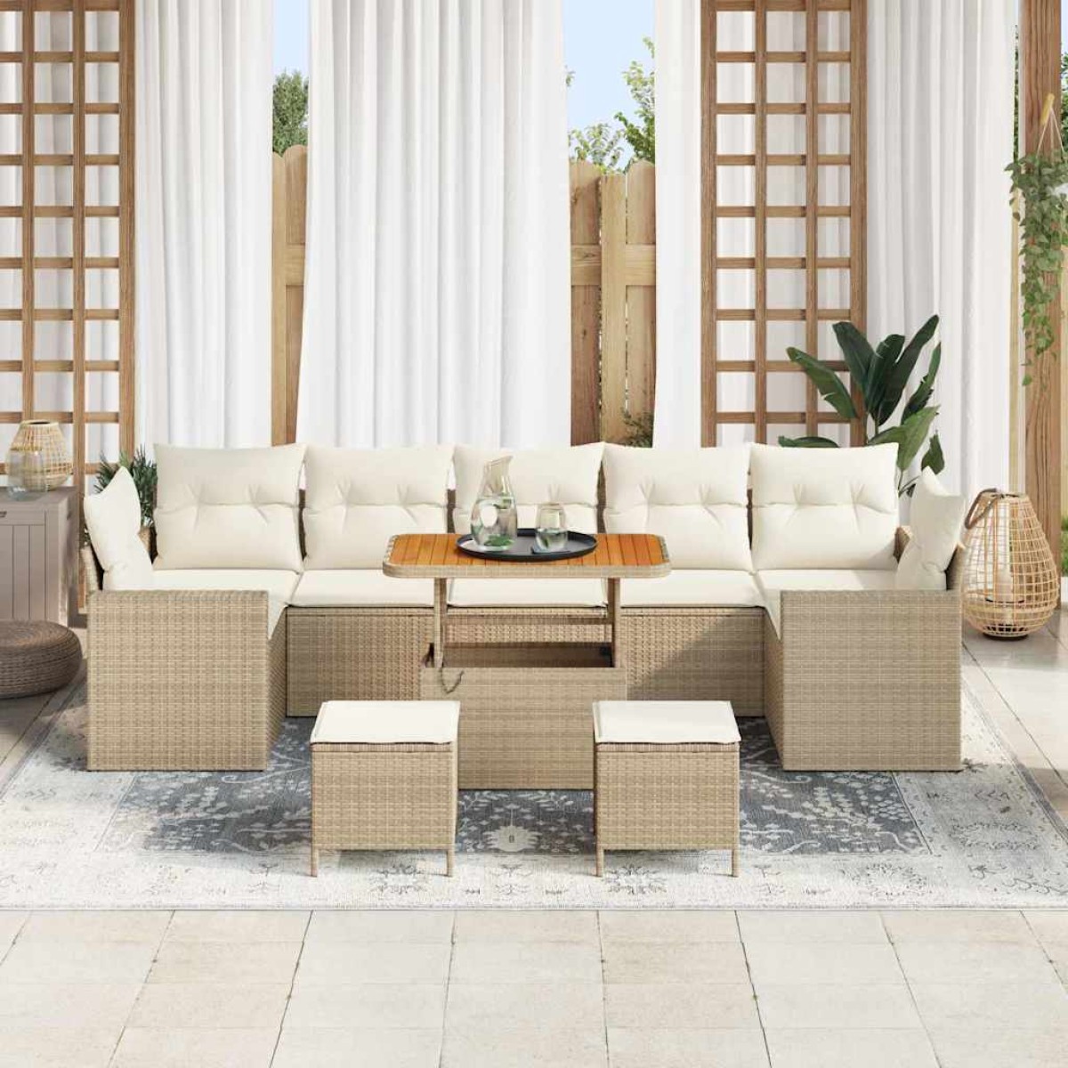 vidaXL Σετ Καναπέ Κήπου 13 pcs Μαύρο και Κρέμα συνθετικό ρατάν