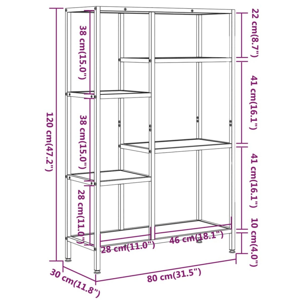 vidaXL Βιβλιοθήκη 80 x 30 x 120 εκ. από Ατσάλι και Επεξεργασμένο Ξύλο