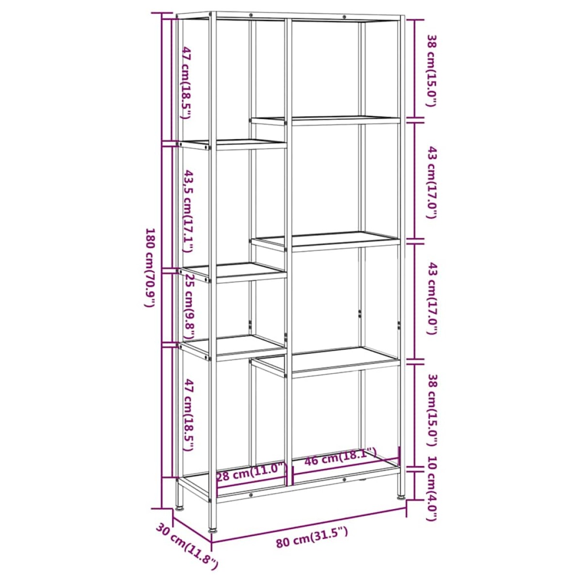 vidaXL Βιβλιοθήκη 80 x 30 x 180 εκ. από Ατσάλι και Επεξεργασμένο Ξύλο