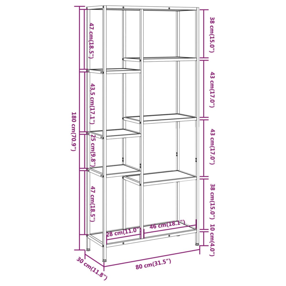 vidaXL Βιβλιοθήκη 80 x 30 x 180 εκ. από Ατσάλι και Επεξεργασμένο Ξύλο
