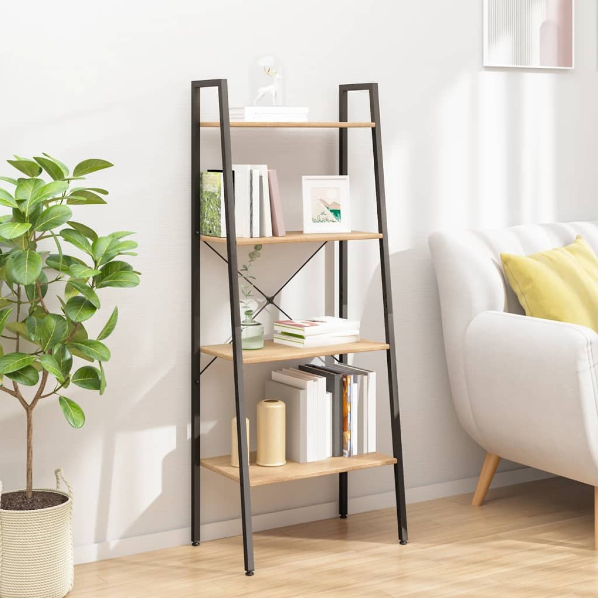 vidaXL Ραφιέρα 4 Επιπέδων Ανοιχτό Καφέ & Μαύρο 56 x 35 x 140 εκ.