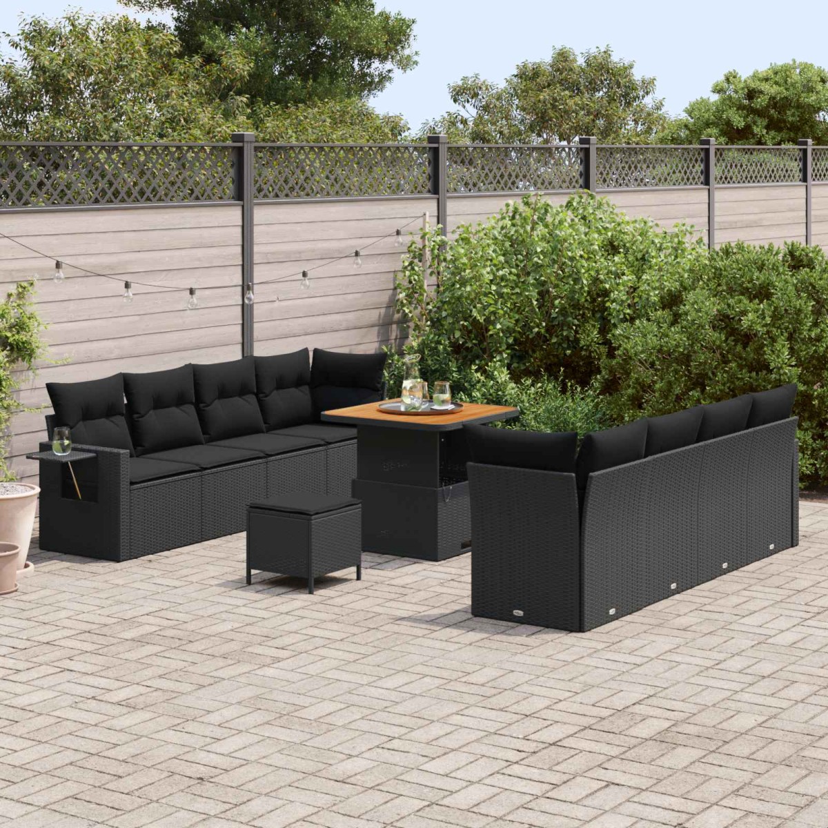 vidaXL Σετ Καναπέ Κήπου με μαξιλάρι 11 pcs Μαύρο συνθετικό ρατάν