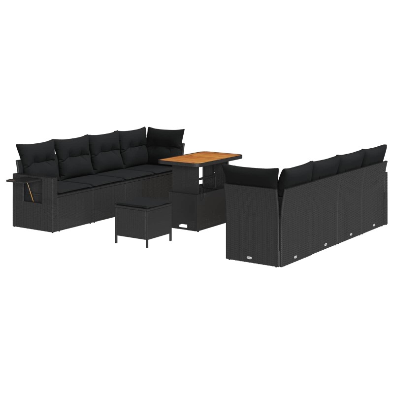 vidaXL Σετ Καναπέ Κήπου με μαξιλάρι 11 pcs Μαύρο συνθετικό ρατάν