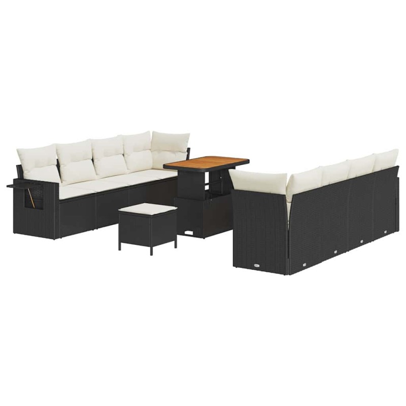 vidaXL Σετ Καναπέ Κήπου 11 pcs Μαύρο και Κρέμα συνθετικό ρατάν