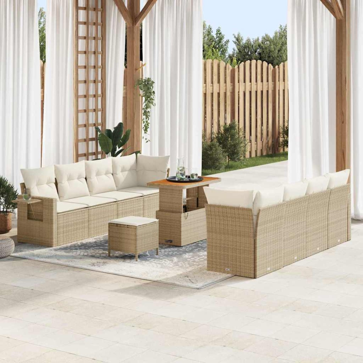 vidaXL Σετ Καναπέ Κήπου 11 pcs Μπεζ και Κρέμα συνθετικό ρατάν