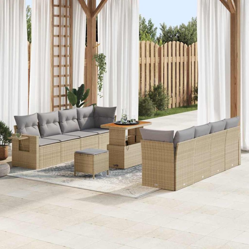vidaXL Σετ Καναπέ Κήπου 11 pcs Μπέζ και Ανοιχτό Γκρι συνθετικό ρατάν