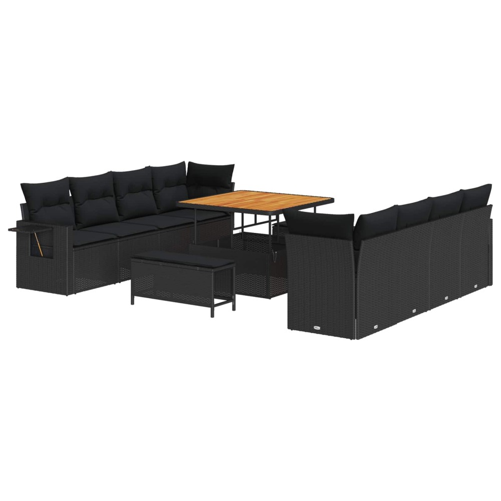 vidaXL Σετ Καναπέ Κήπου με μαξιλάρι 11 pcs Μαύρο συνθετικό ρατάν