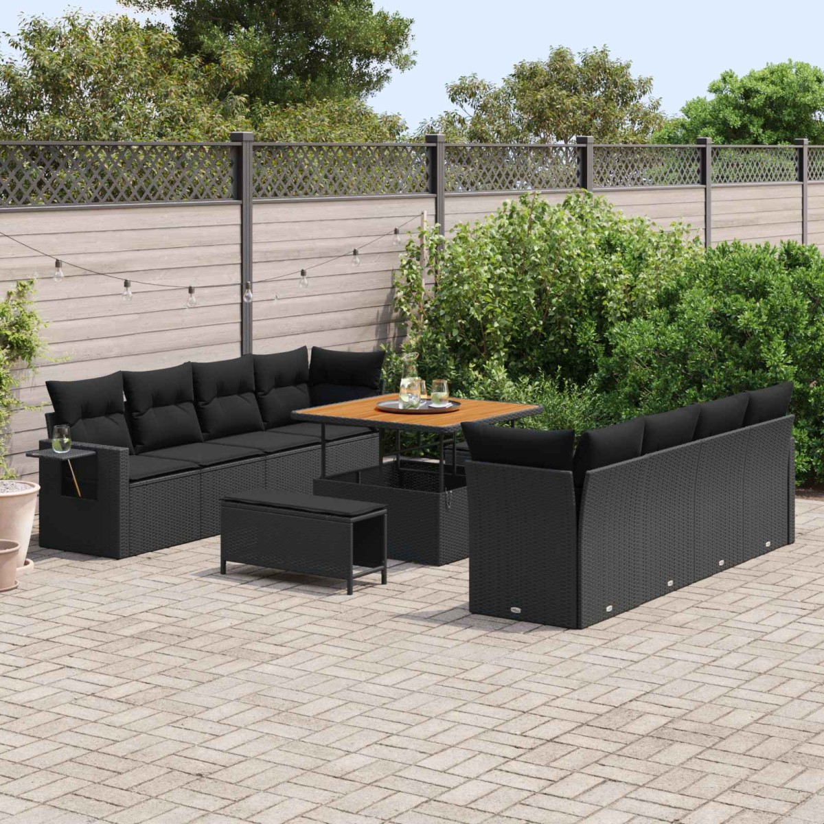 vidaXL Σετ Καναπέ Κήπου με μαξιλάρι 11 pcs Μαύρο συνθετικό ρατάν