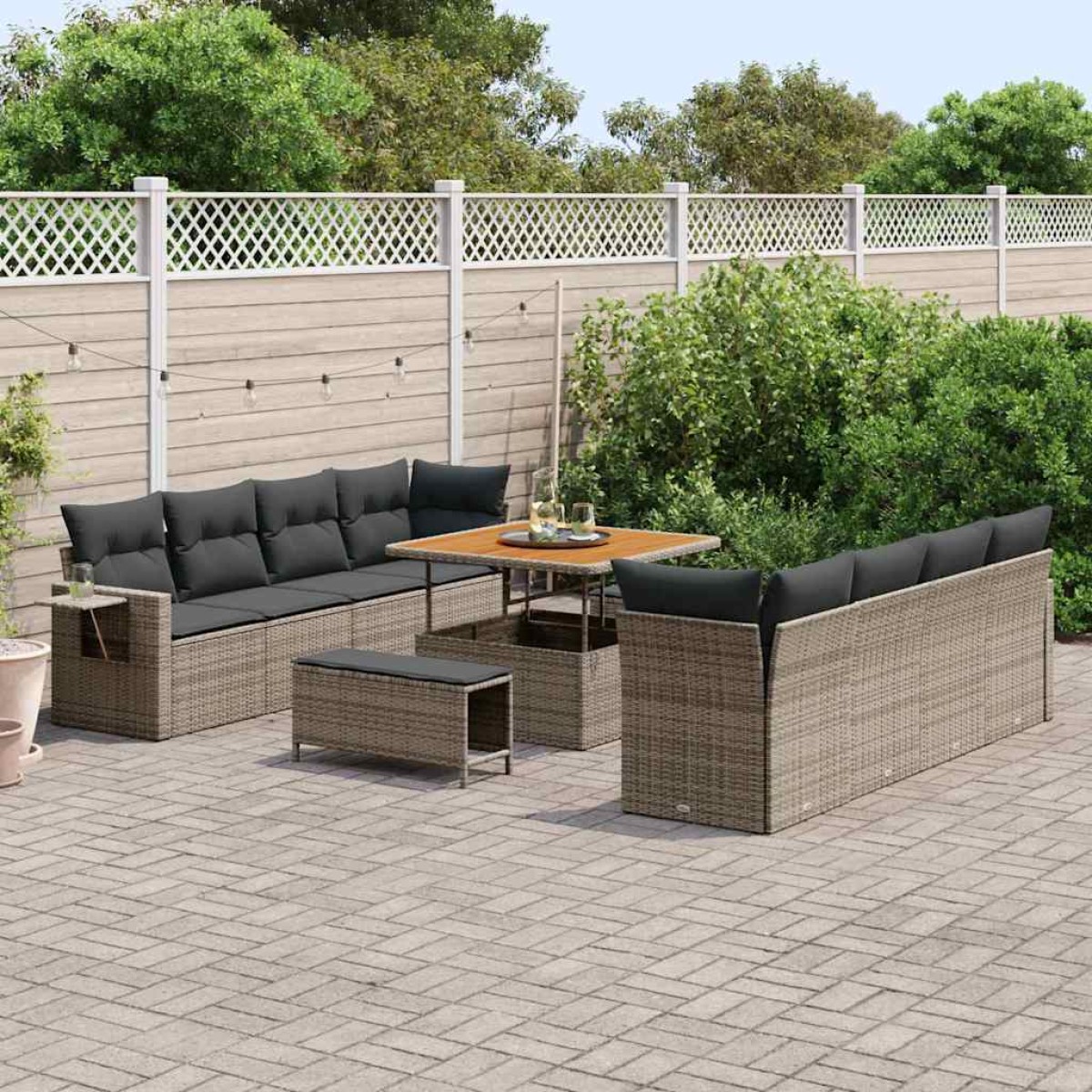 vidaXL Σετ Καναπέ Κήπου με μαξιλάρι 11 pcs Γκρι συνθετικό ρατάν
