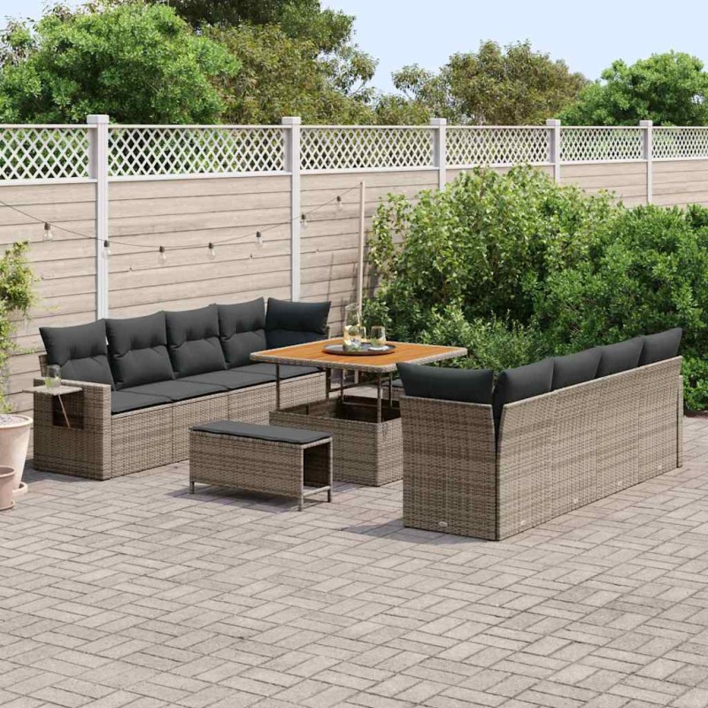 vidaXL Σετ Καναπέ Κήπου με μαξιλάρι 11 pcs Γκρι συνθετικό ρατάν